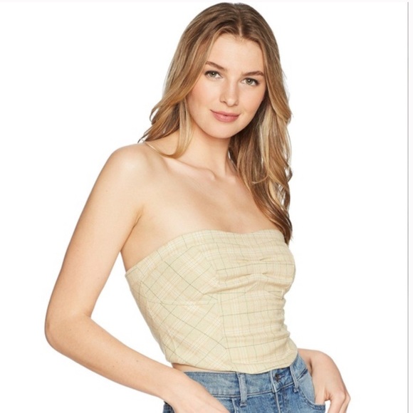 Free People Out West Plaid Tan Corset Top - Picture 2 of 11